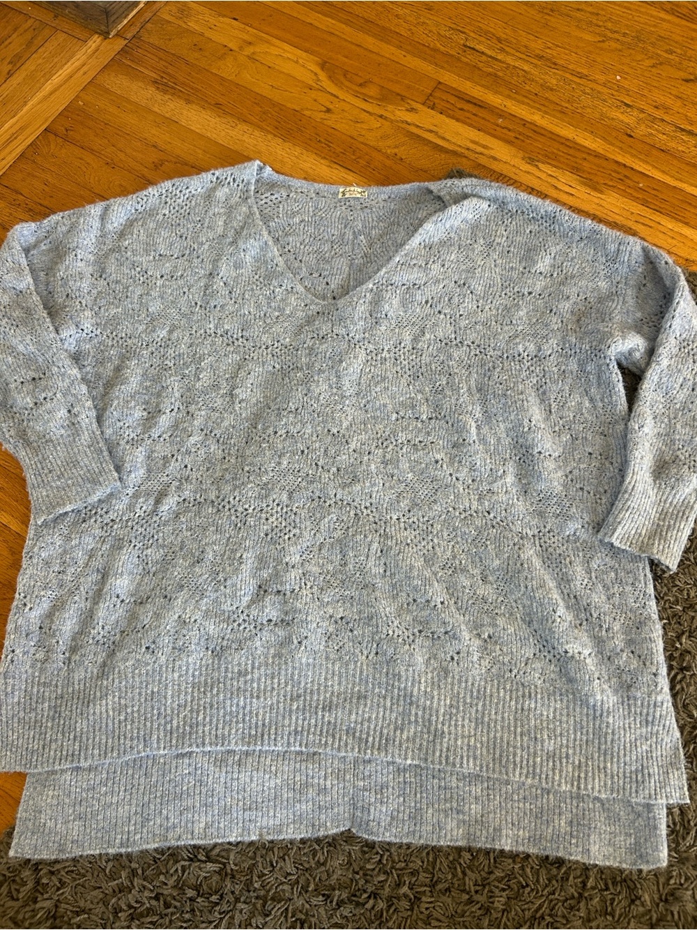 Intimately Free People C.O.Z.Y. Pointelle Light Blue Oversized Knit Sweater XS/S - Picture 4 of 11